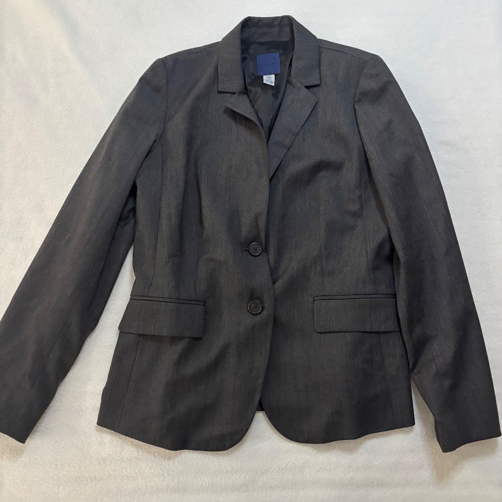 J. Crew Blazer Size 10 Women's Charcoal 100% Wool Herringbone 2-Button Jacket